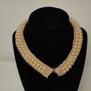 Vintage Miranda Faux Pearl Collar Choker Necklace Champagne Ivory 4 Rows 50s